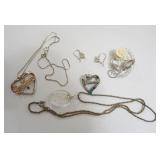 1302	LADIES STERLING SILVER JEWELRY NCLUDING GRANDMOTHER NECKLACE, NANA PIN, CRYSTAL NECKLACE, PEARL