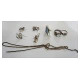 1303	LADIES STERLING SILVER JEWELRY INCLUDING 3 RINGS, 2 PAIRS OF EARRINGS AND 2 CHAINS, .82 TOZ INC