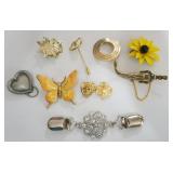 1304	LADIES COSTUME JEWELRY INCLUDING PINS, STICK PIN, SCARF CLASPS AND GIRL SCOUT PIN