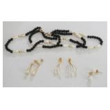 1314	SEED PEARL BRACELET MARRKED 14K GOLD FILLED ON CLASP AND 3 PAIRS PEARL EARRINGS MARKED 14K ON C