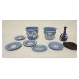1001	WEDGWOOD ENGLAND JASPER 9 PIECE LOT, JARDINIERE APPROXIMATELY 4 1/2 IN HIGH