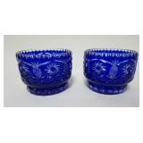 1004	PAIR OF COLBALT CUT TO CLEAR BOWLS, APPROXIMATELY 4 1/4 IN X 6 IN