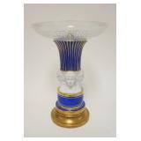 1005	COMPOTE WITH BISQUE COLUMN & CUT GLASS TOP, COLUMN HAS FIGURE HEADS OF WOMEN & COLBALT W/GILT H