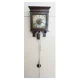 1008	ANTIQUE OAK WALL CLOCK, WEIGHT DRIVEN, WAG ON THE WALL, THOMAS HUDSON CHORLEY, APPROXIMATELY 14