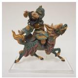1010	ASIAN POTTERY WARRIOR ON DRAGON MOUNTED ON LUCITE BASE, SOME LOSSES, APPROXIMATELY 11 IN X 12 I