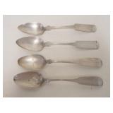 1021	COIN SILVER SPOONS, LOT OF 4-9 IN, 5.1 TOZ, 2 N HARDING, 2 A.J. EVANS *PURE COIN SILVER*