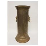 1026	BRASS UMBRELLA STAND W/LION HEADS, 11 IN X 24 3/4 IN HIGH