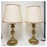 1030	PAIR OF LARGE ORNATE BRASS FLASHED TABLE LAMPS, APPROXIMATELY 39 IN HIGH