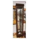 1035	NARROW MIRROR BACK CURIO DISPLAY CABINET, APPROXIMATELY 17 IN X 14 IN X 72 IN