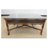 1039	ORNATE ASIAN STYLE CHINOISERIE COCKTAIL TABLE, 2 DRAWERS ON EITHER SIDE & BAMBOO TRIM & LEGS, G