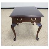 1046	KNOB CREEK ONE DRAWER MAHOGANY TABLE ON QUEEN ANNE STYLE LEGS, GOUGE IN TOP, APPROXIMATELY 22 I