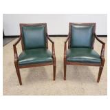 1057	PAIR OF GREEN LEATHER STATEVILLE ARMCHAIRS IN MAHOGANY FRAMES W/BRASS TACK ACCENTS