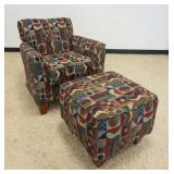 1060	MODERN STYLE UPHOLSTERED ARMCHAIR & STOOL