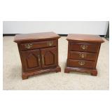 1062	AMERICAN DREW PAIR OF 3 DRAWER NIGHTSTANDS IN CHERRY FINISH, ONE W/2 DOORS & ONE DRAWER, APPROX