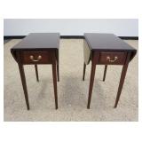 1069	PAIR OF SOLID MAHOGANY ONE DRAWER DROP LEAF BED SIDE STANDS OR END TABLES BY SALEM SQUARE, APPR