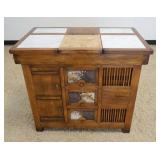 1071	OAK KITCHEN ISLAND W/INSET MARBLE & REMOVABLE CHOPPING BOARD, MULTIPLE DOORS & DRAWERS FOR STOR
