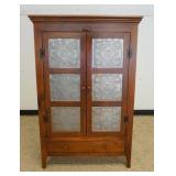 1073	CONTEMPORARY PINE PIE SAFE   W/TIN PIERCED PANELED OVER ONE DRAWER BY MASTERCRAFT, APPROXIMATEL