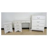 1075	3 PIECES GIRLS BEDROOM SET, 4 DRAWER CHEST, 2 DRAWER NIGHTSTAND & DESK, LARGE CHEST APPROXIMATE