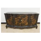 1079	CHINOISERIE 4 DOOR BLACK LACQUERED CABINET, APPROXIMATELY 71 IN X 22 IN X 37 IN HIGH