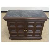 1085	WALNUT BAR W/INSET MARBLE TOP, PULL OUT SIDES & 2 DOORS W/ONE CONCEALED DRAWER, APPROXIMATELY 4