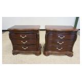 1096	AMERICAN DREW *BOB MACKIE HOME* WALNUT 3 DRAWERS BEDSIDE NIGHTSTANDS, APPROXIMATELY 34 IN X 20 