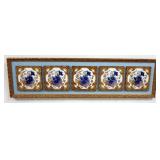 1110	COLLECTION OF 5 ENGLISH FLORAL TILES MOUNTED IN GILT FRAME, SOME LOSS ON FRAME, APPROXIMATELY 1
