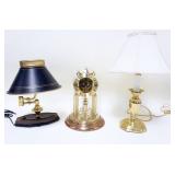 1139	LOT; TABLES LAMPS AND ANNIVERSARY CLOCK WITH DOME