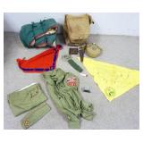 1140	VINTAGE BOY SCOUT LOT INCLUDING KNIFE, UNIFORM, SLEEPING BAG, ETC.