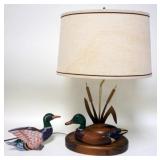 1157	DUCK DECOY TABLE LAMP, THE DECOY SHOP FREEPORT MAINE, AND DUCK FREESTANDING FIGURE LAMP, APPROX