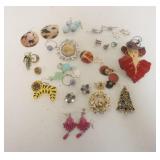 1175	11 PAIRS OF EARRINGS & 12 COSTUME PINS INCLUDING MONET AND BEST