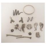 1178	JEWLERY LOT INCLUDING STERLING, MARKED STERLING ITEMS WEIGH 2.24 TOZ INCLUDING STONES. 2 PAIRS 