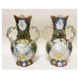 1180	PAIR OF MAJOLICA DOUBLE HANDLED VASES APP. 11 IN H 