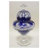 1192	COBALT CUT TO CLEAR COVERED JAR FIFTH AVENUE CRYSTAL HUNGARY APP 13 IN H, SIGNED & NUMBERED MAG