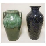 1196	LOT OF TWO ORNATE POTTERY FLOOR URNS TALLEST APP. 21 IN H 