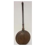 1230	ANTIQUE BRASS BED WARMER W/ HAND TOOLED LID APP. 36 IN L 