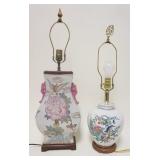 1258	PAIR OF ASIAN PORCELIAN TABLE LAMPS. LARGEST APP. 28 IN H 