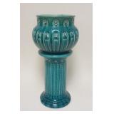 1267	MAJOLICA JARDINIERE & PEDESTAL, BLUE/GREEN GLASS APP. 21 3/4 IN H 