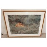 1277	LARGE FRAMED & MATTED PHOTO OF LION PEEKING THROUGH GRASS APP. 33 1/2 IN 44 1/4 IN. SOME FOXING