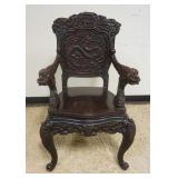 1292	HIGHLY CARVED ASIAN ARMCHAIR, DRAGON CARVED ON BACK 