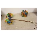 1297	MIDCENTURY MODERN POLE LIGHT & HANGING CEILING LIGHT, COMPRESSION FIT, MULTICOLOR LUCITE PANELS