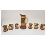 1298	TAYLOR SMITH TAYLOR DOG FACE CIDER SET, 14 IN PITCHER W/6-5 IN MUGS W/TRANSFER OF VARIOUS DOGS,