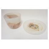 1306	LARGE ART GLASS BOWL W/UNDERPLATE, SIGNED HADELAND G&O B. PLATE IS 13 1/2 IN X 1 1/2 IN, BOWL I