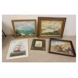 1310	LOT OF OIL PAINTINGS BOATING & SHORE SCENES, LARGEST IS APPROXIMATELY 43 IN X 27 IN