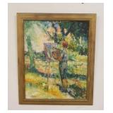 1316	OIL ON BOARD PAINTING OF PAINTER PAINTING ON EASEL, SIGNED HAZEL KING, APPROXIMATELY 19 1/2 IN 