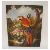 1319	OIL PAINTING ON BOARD ARTIST SIGNED OF PARROTS, APPROXIMATELY 15 IN X 20 IN