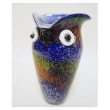 1046	CASED SPATTER ART GLASS OWL PITCHER, APPROXIMATELY 9 1/2 IN HIGH