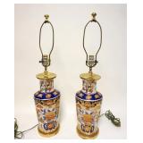 1053	PAIR OF PORCELAIN & BRASS TABLE LAMPS, APPROXIMATELY 28 1/4 IN HIGH