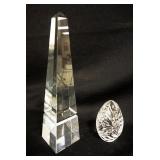 1062	LOT WATERFORD 10 IN OBELISK & CRYSTAL ROJALKA PAPERWEIGHT
