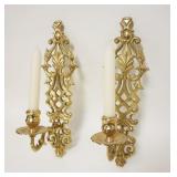 1072	PAIR OF ORNATE BRASS CANDLE WALL SCONCES, APPROXIMATELY 15 IN HIGH