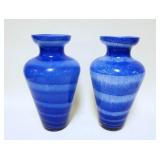 1073	2 BLUE & WHITE SWIRL GLASS TAPERED VASES, APPROXIMATELY 14 IN HIGH